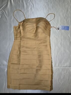 Gold Spaghetti-Strap Tiered Mini Dress